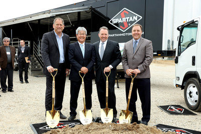 Pictured at the Spartan Motors and Isuzu North America groundbreaking ceremony, from left to right, are Shaun Skinner, EVP & GM ICTA; Shigeji Sigimoto, President, INAC; Daryl Adams, President and CEO, Spartan Motors; and Steve Guillaume, President, Spartan Specialty Vehicles