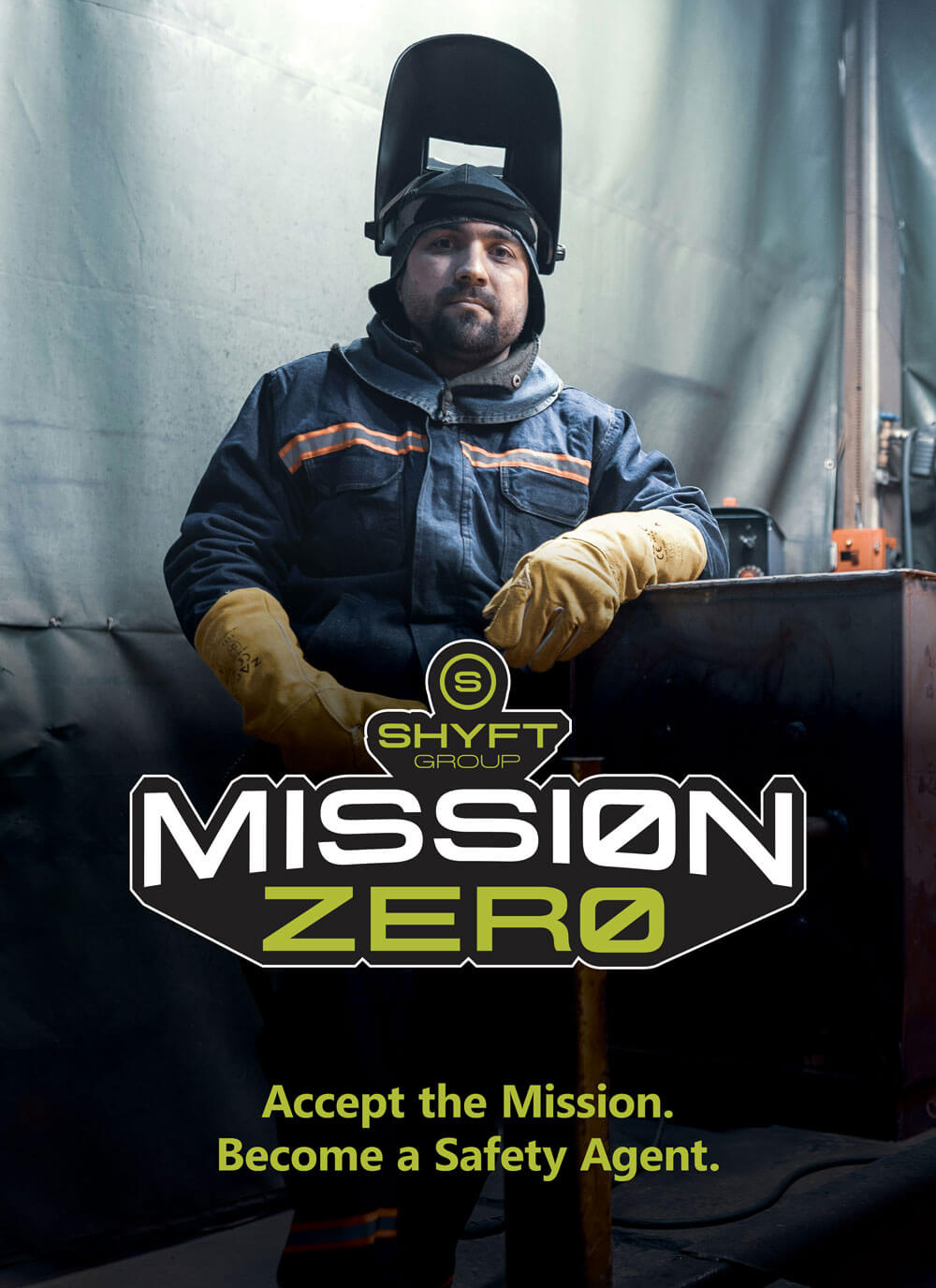muted color poster of fireman for mission zero safety campaign by The Shyft Group